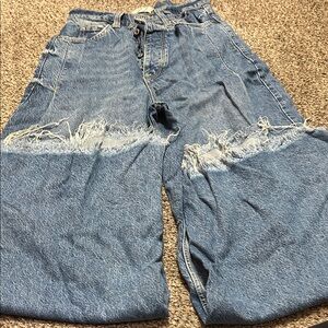 We The Free High-Waisted Flare Extra Bell Bottoms Style Distressed Blue Jeans